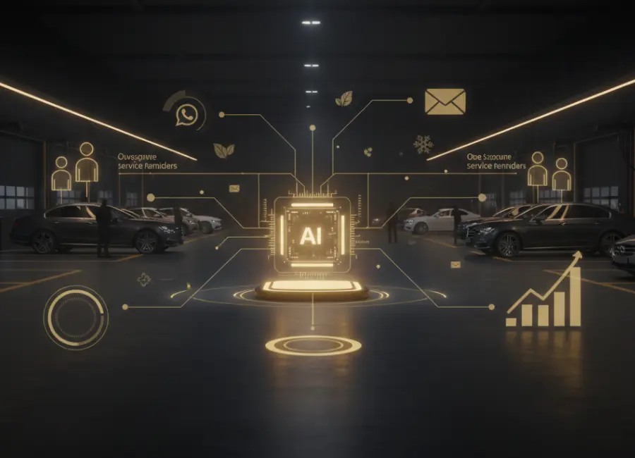 A cinematic view of a luxury car interior and exterior, overlaid with glowing gold data points