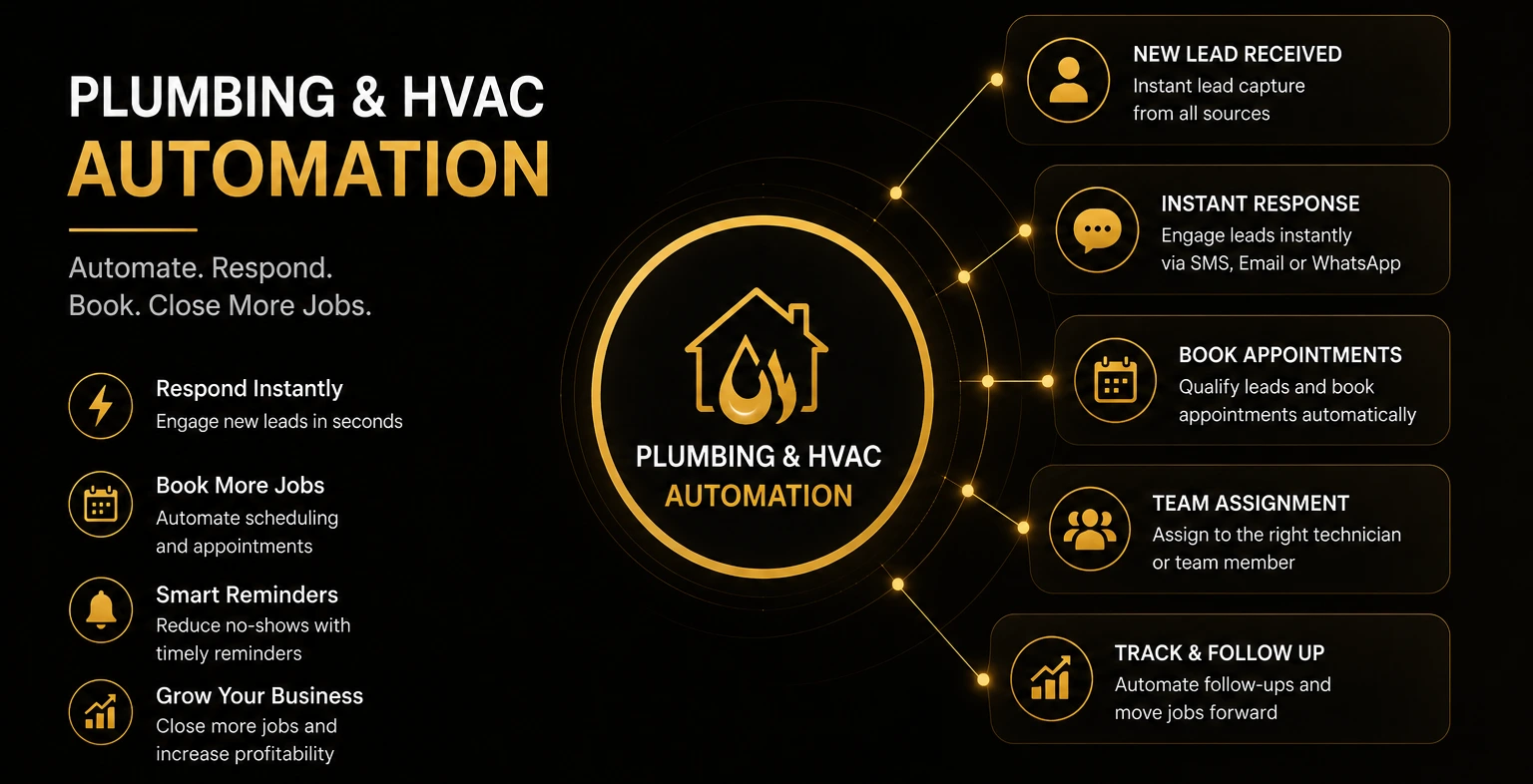 Plumbing & HVAC automation dashboard with lead response, scheduling, and workflow management.